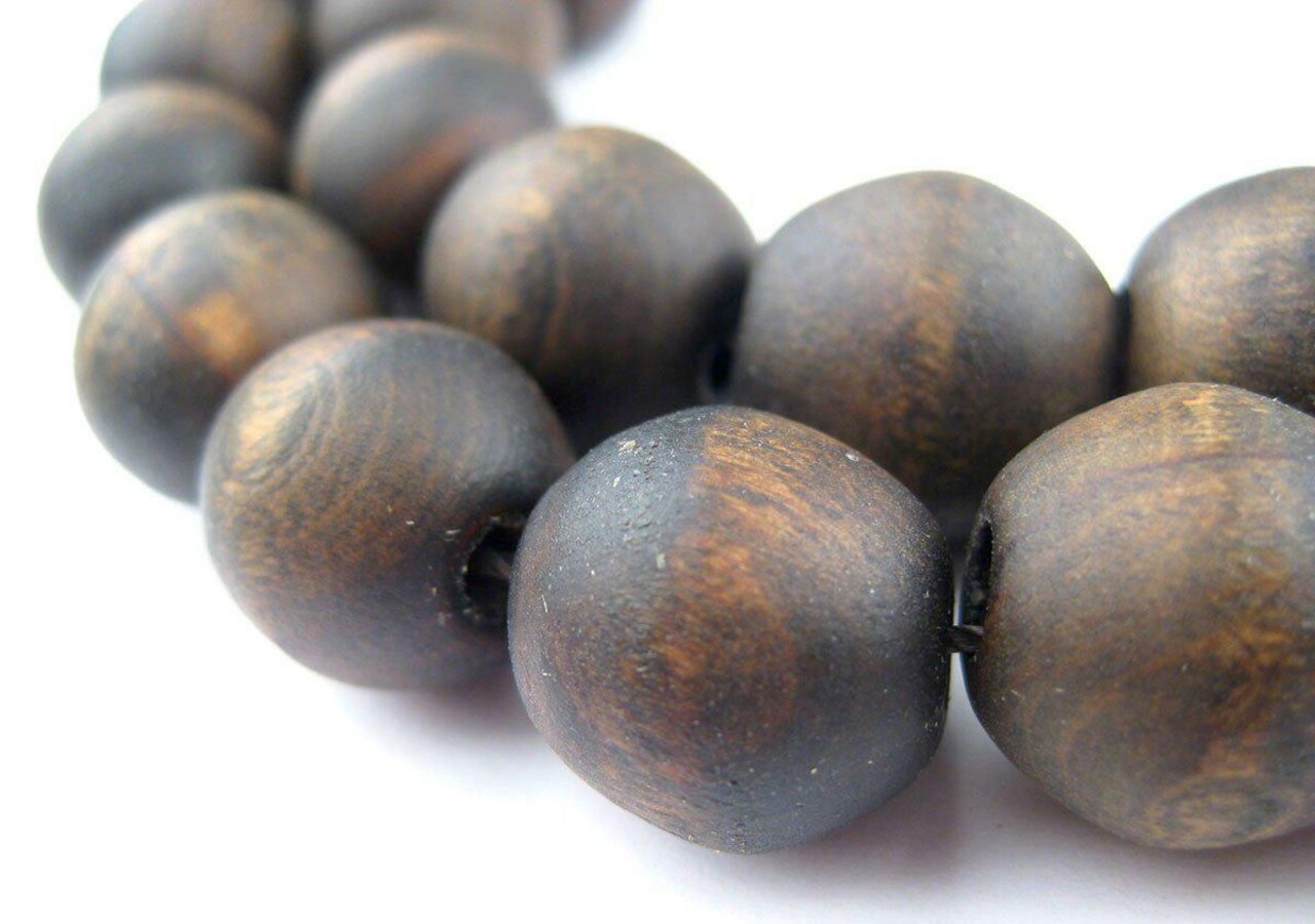 The Bead Chest Olive Wood Beads - Full Strand of Round Christian Rosary Prayer Beads (16mm, Vintage)